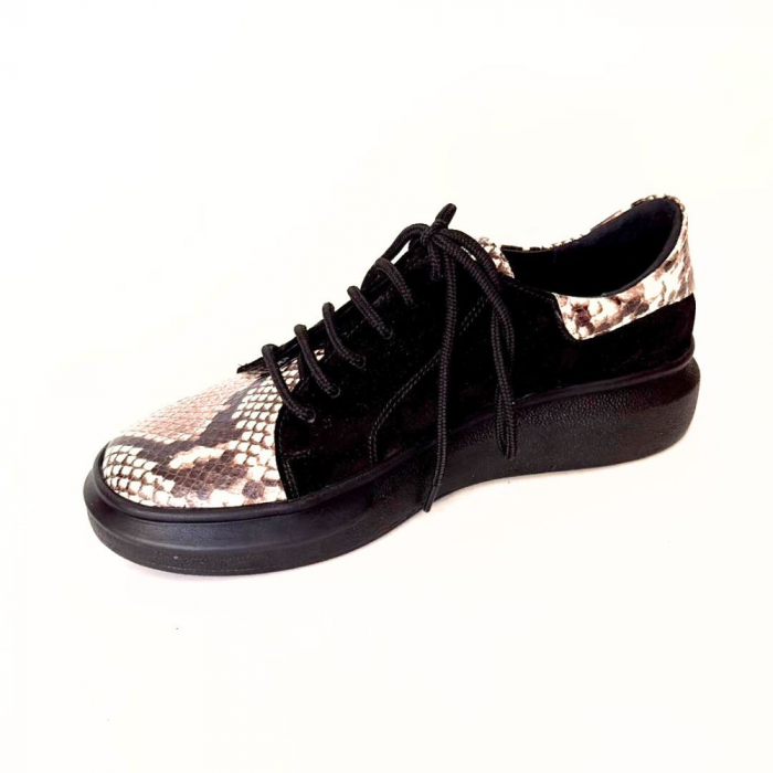 Pantofi dama din piele naturala cu talpa usoara Vale Black Snake [4]
