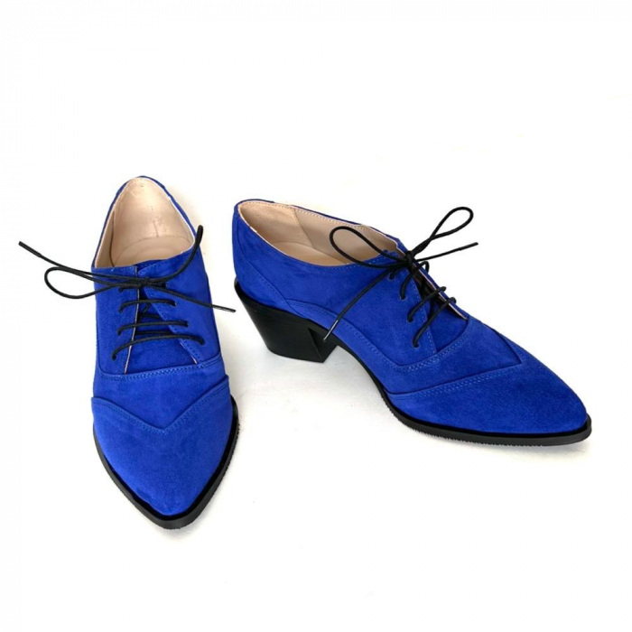 Pantofi dama din piele naturala cu toc gros Ellis Blue [2]