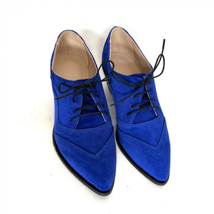 Pantofi dama din piele naturala cu toc gros Ellis Blue [3]