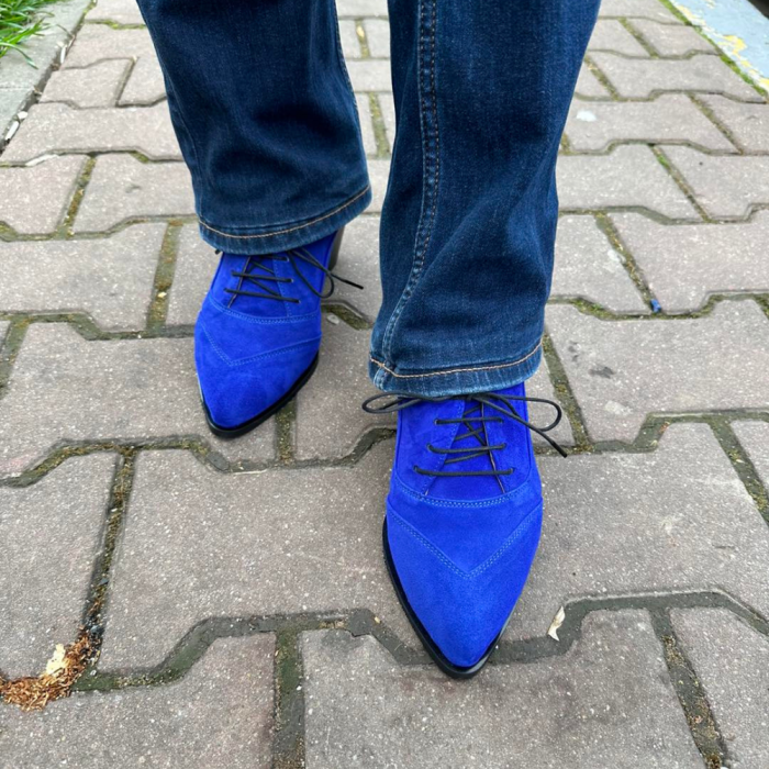 Pantofi dama din piele naturala cu toc gros Ellis Blue [4]