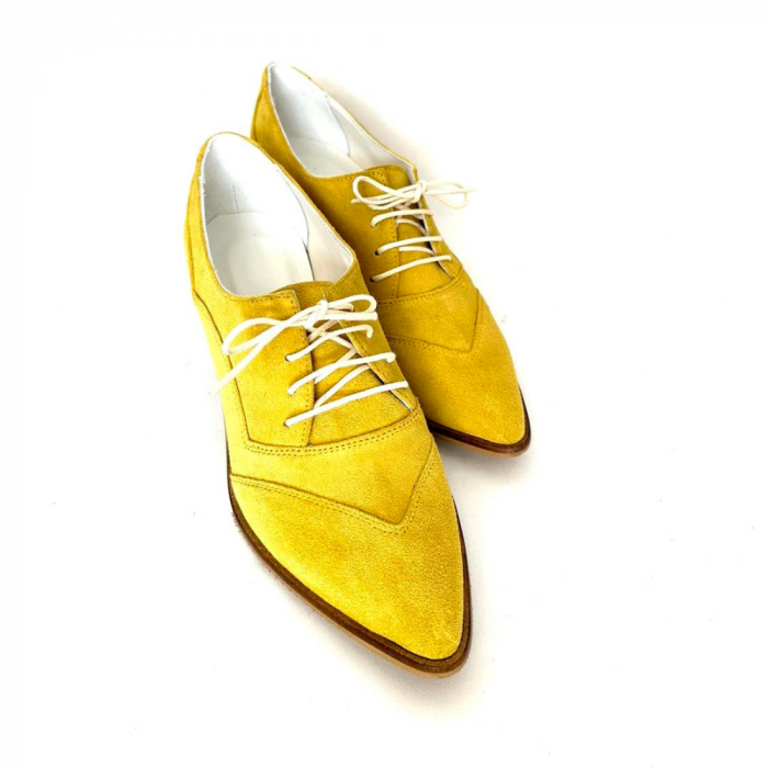 Pantofi dama din piele naturala cu toc gros Ellis Yellow [3]