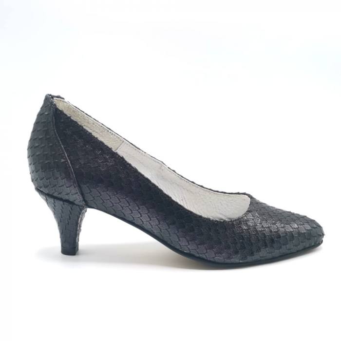 Pantofi dama mov cu toc mic din piele texturata Eri, 38 [1]