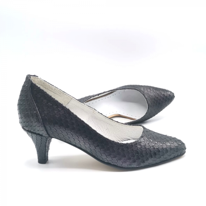 Pantofi dama mov cu toc mic din piele texturata Eri, 38 [2]