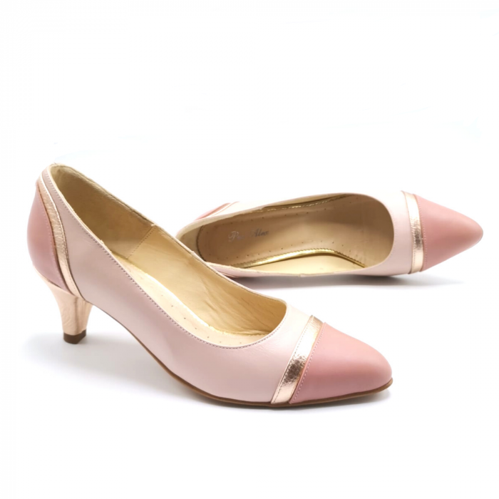 Pantofi dama roz cu toc mic insertii aurii Eri, 38 [3]