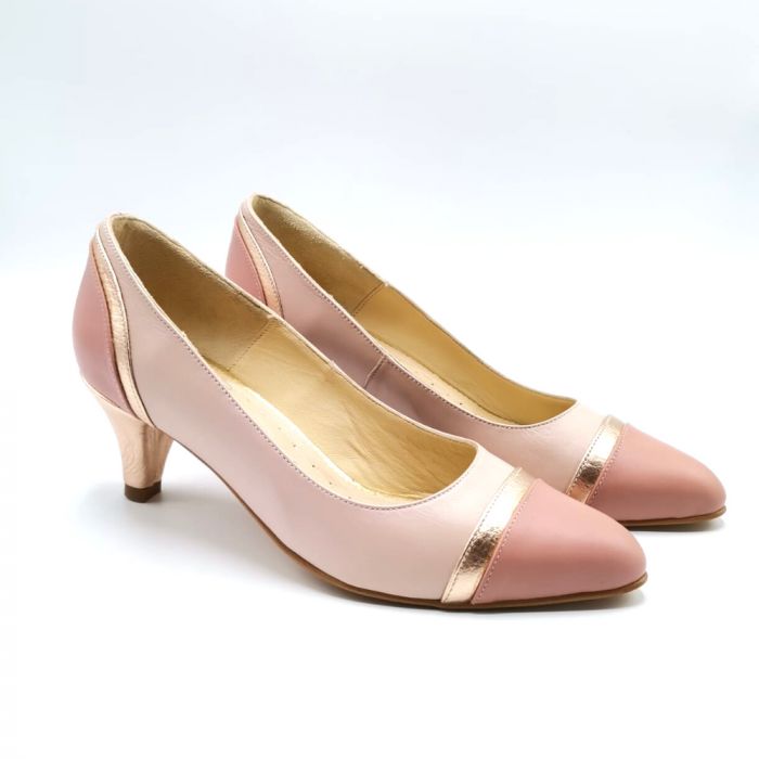 Pantofi dama roz cu toc mic insertii aurii Eri, 38 [2]