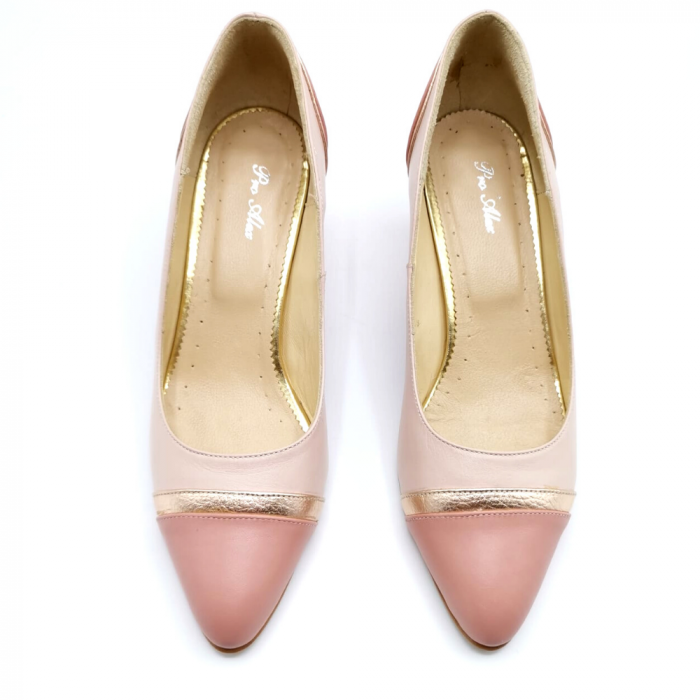Pantofi dama roz cu toc mic insertii aurii Eri, 38 [4]