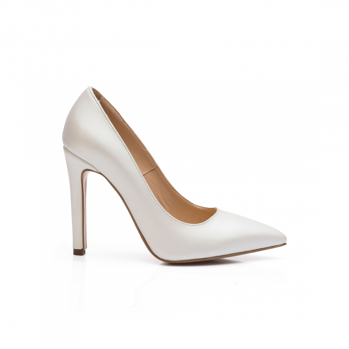 Pantofi dama stiletto din piele naturala alb sidef CA03, 35 [1]