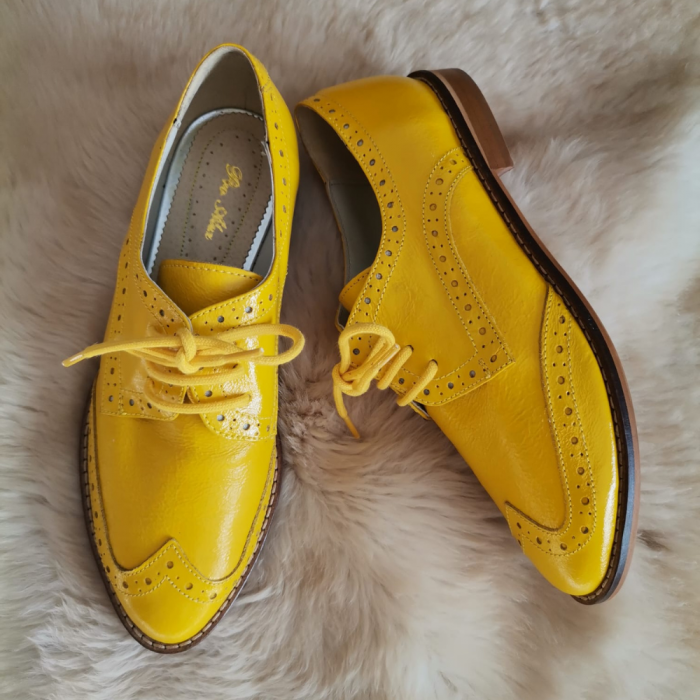 Pantofi derby din piele naturala Guia Yellow [4]