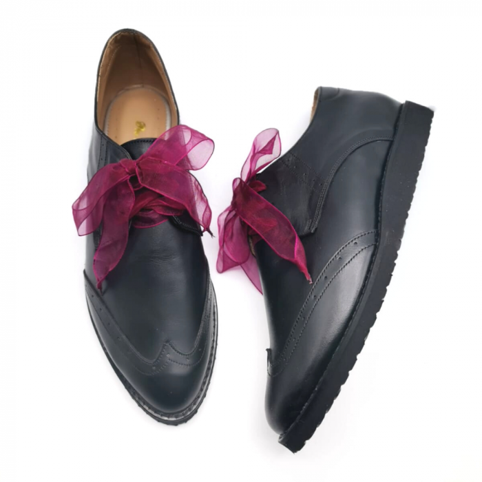 Pantofi din piele naturala Derby Hector Black cu siret din organza, 38 [3]