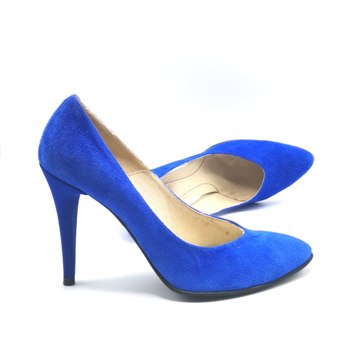Pantofi stiletto albastru electric din piele intoarsa Izza, 40 [2]