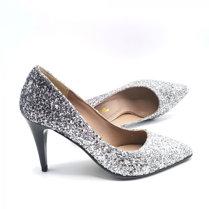 Pantofi stiletto din glitter argintiu in degrade Silver Black Glam [2]