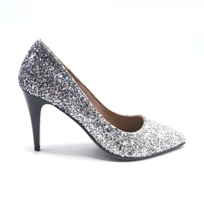 Pantofi stiletto din glitter argintiu in degrade Silver Black Glam [1]