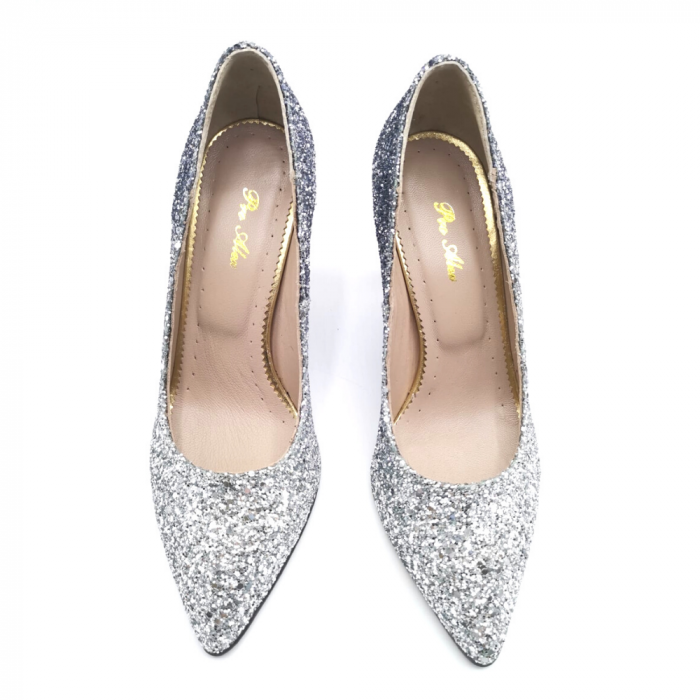 Pantofi stiletto din glitter argintiu in degrade Silver Black Glam [4]