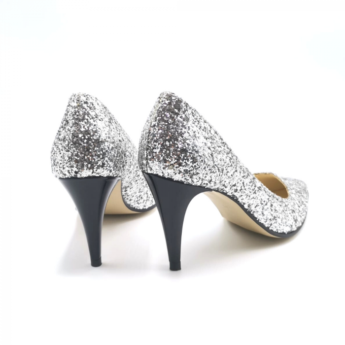 Pantofi stiletto din glitter argintiu in degrade Silver Black Glam [3]
