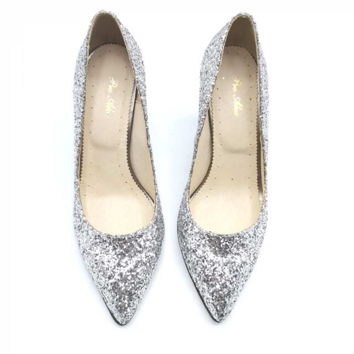 Pantofi stiletto din glitter argintiu Silver Glam [3]