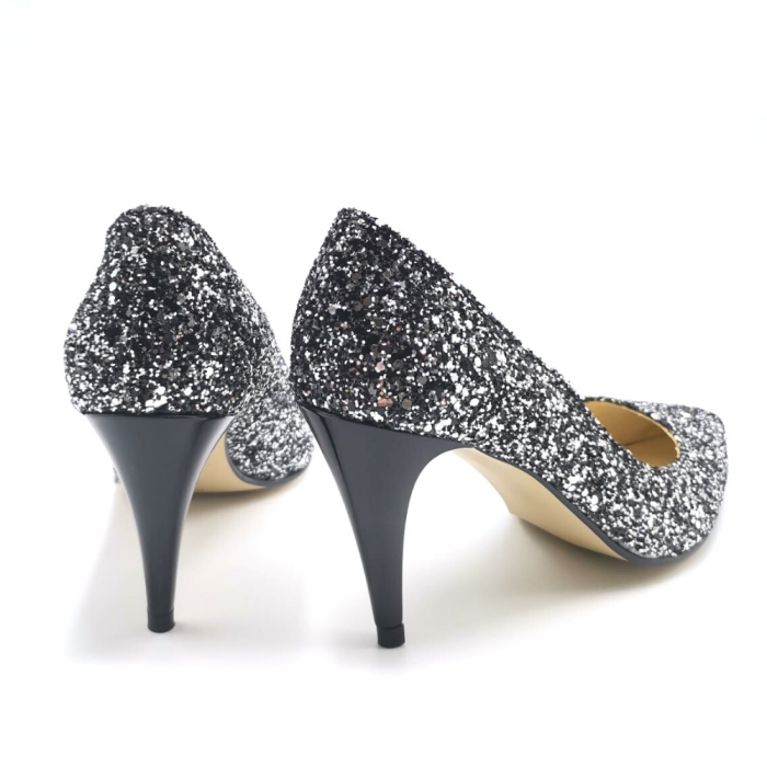 Pantofi stiletto din glitter negru Black Glam [3]