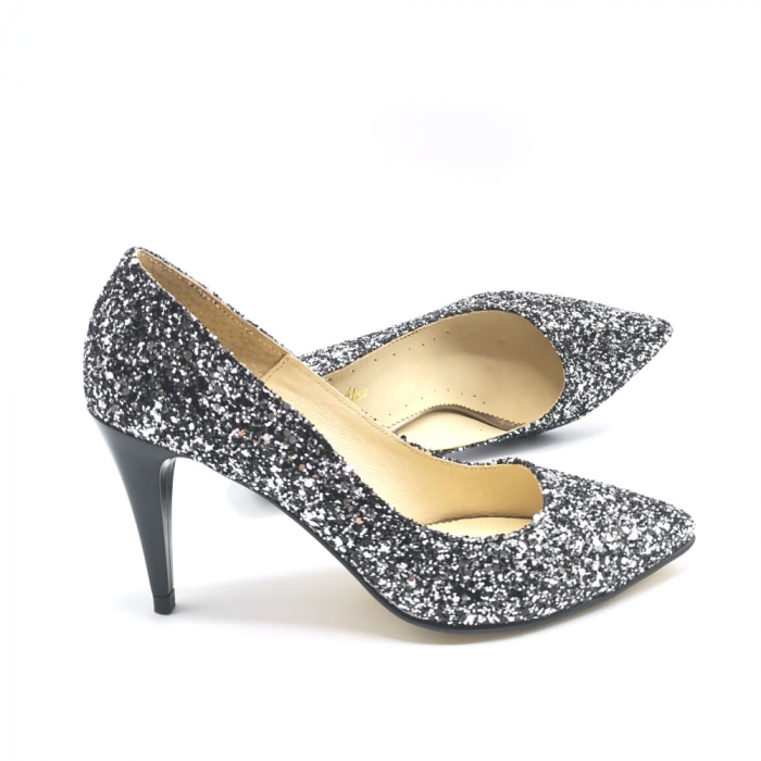 Pantofi stiletto din glitter negru Black Glam [2]