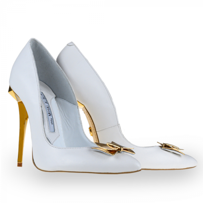 Pantofi stiletto Mihai Albu din piele alba Posh Bride [2]