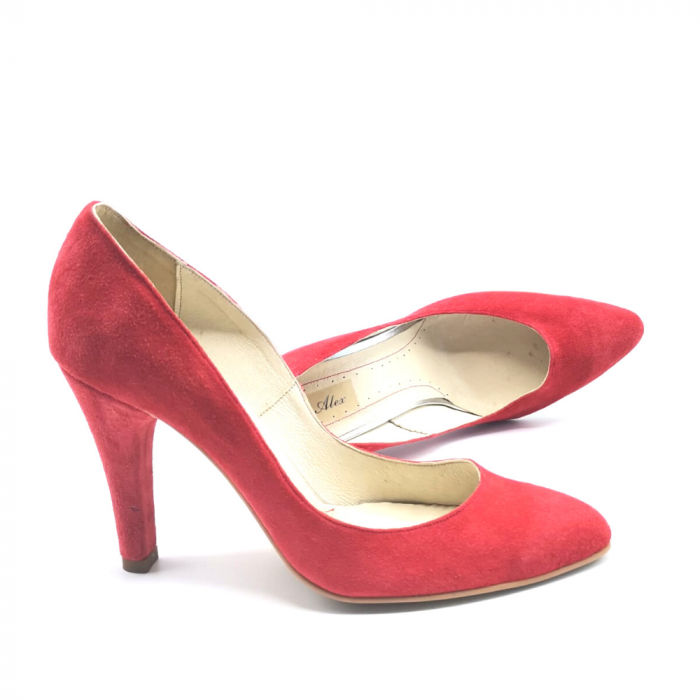 Pantofi stiletto rosii din piele intoarsa Izza, 40 [2]