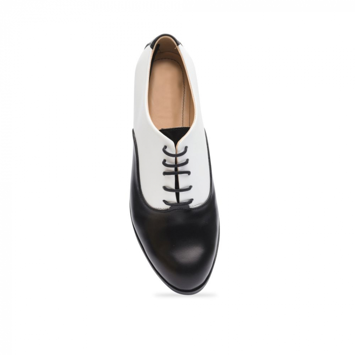 Pantofi tip Oxford din piele naturala alb si negru CA13 [4]