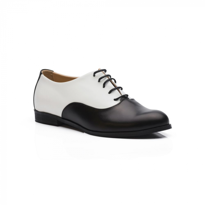 Pantofi tip Oxford din piele naturala alb si negru CA13 [3]
