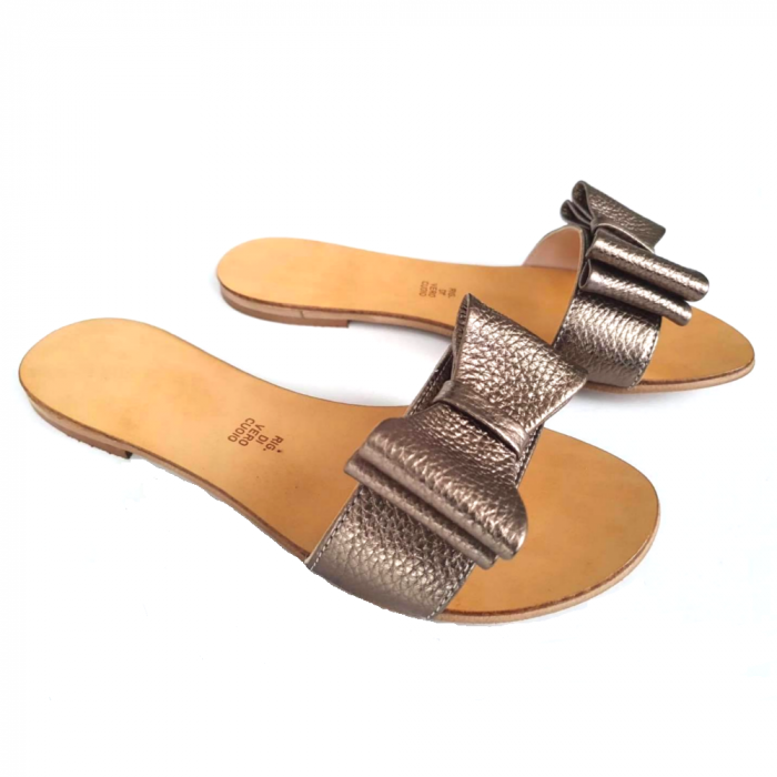 Papuci de dama din piele cu funda dubla Bronze [2]