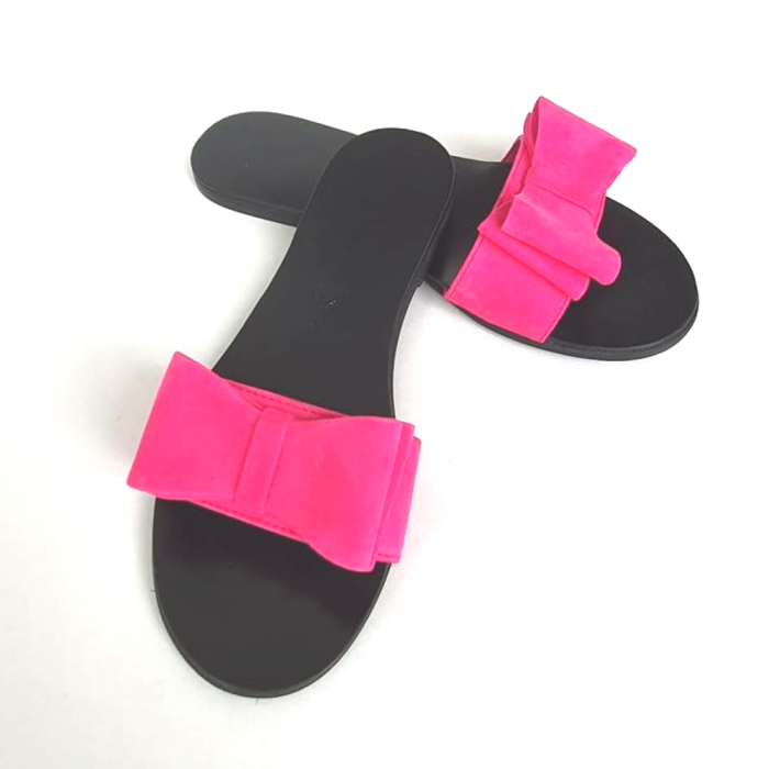 Papuci de dama din piele cu funda dubla Fucsia Miss [3]
