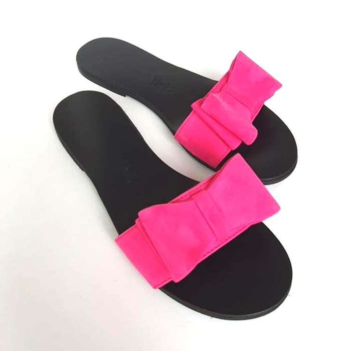 Papuci de dama din piele cu funda dubla Fucsia Miss [2]