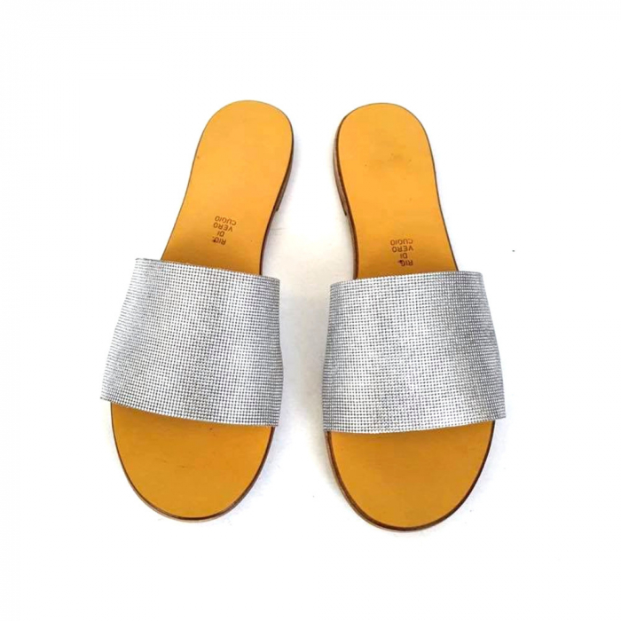Papuci de dama din piele Elisa Silver Texture [2]