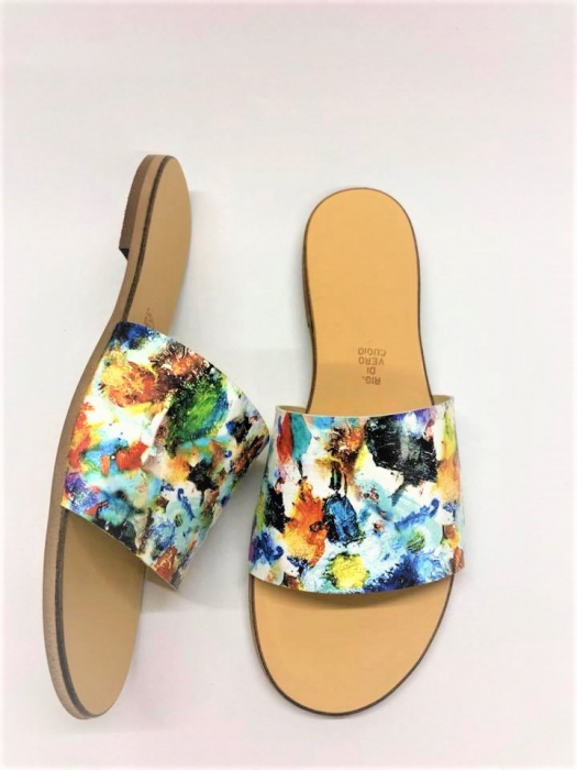Papuci de dama din piele Elisa Painted Flowers [3]