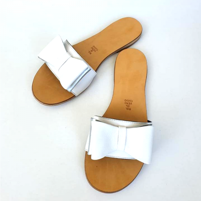 Papuci de dama din piele cu funda dubla White Miss [3]