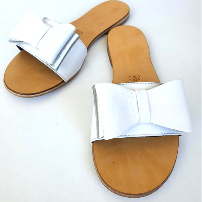 Papuci de dama din piele cu funda dubla White Miss [4]