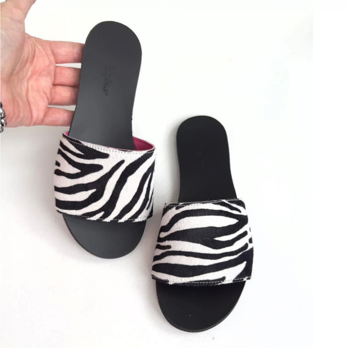 Papuci de dama din piele Elisa Zebra [2]