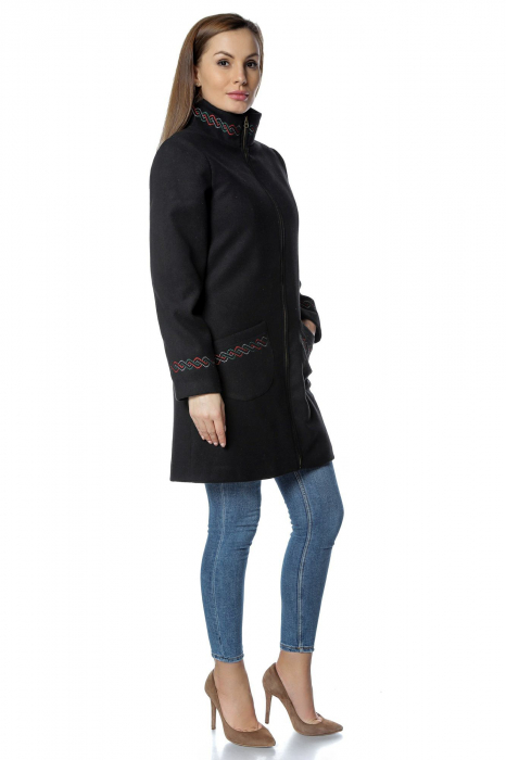 Palton negru dama din stofa cu fermoar PF30, XL [2]