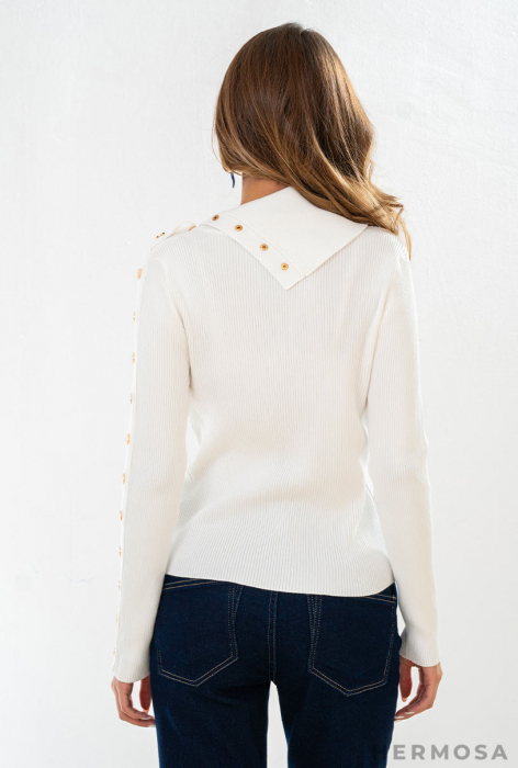 Pulover dama din tricot elastic alb [4]