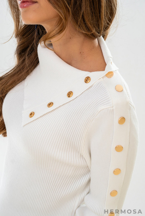 Pulover dama din tricot elastic alb [6]