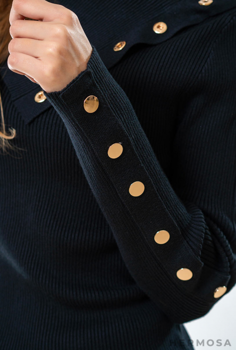 Pulover dama din tricot elastic negru [4]
