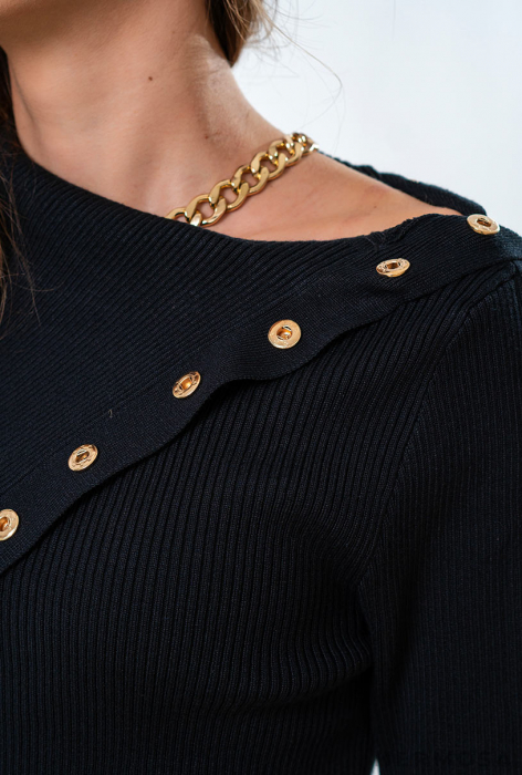 Pulover dama din tricot elastic negru [3]