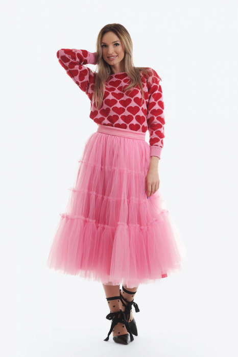 Pulover tricotat roz candy cu inimii rosii [4]