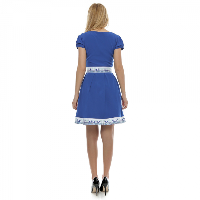 Rochie albastra cu insertie motive traditionale pe talie si poale RO178 [3]