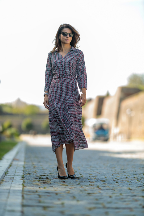 Rochie midi din vascoza cu nasturi si volanase, Arcassia, 38 [5]