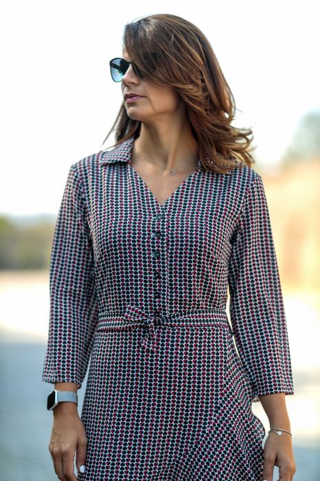 Rochie midi din vascoza cu nasturi si volanase, Arcassia, 38 [6]