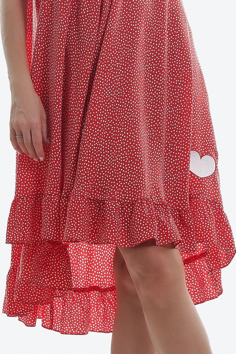 Rochie asimetrica amplă rosie cu buline mici si volan Crazy in Love [4]