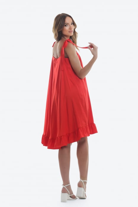 Rochie asimetrica amplă rosie cu volan Red Heart [2]
