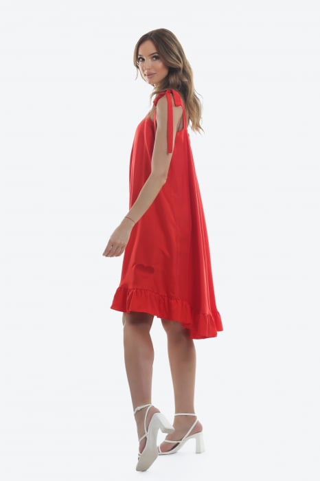 Rochie asimetrica amplă rosie cu volan Red Heart [3]