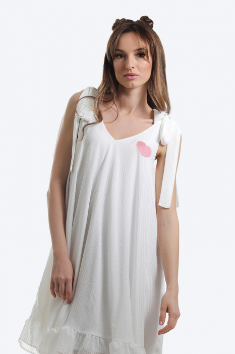 Rochie casual alba ampla cu volan si fara maneci [3]