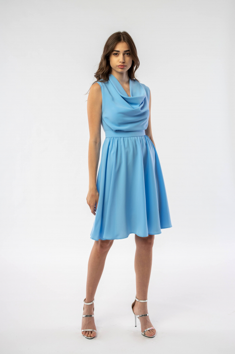 Rochie eleganta in clos, cu drapaj, Bleu Daisy [2]