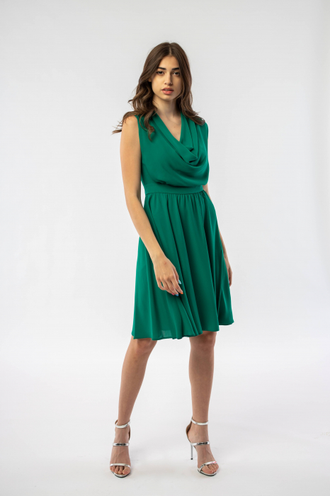 Rochie eleganta in clos, cu drapaj, Green Daisy [2]