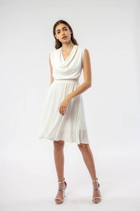 Rochie eleganta in clos, cu drapaj, White Daisy [2]