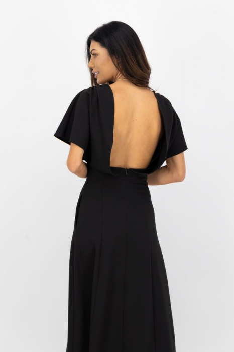 Rochie eleganta midi neagra, cu spatele gol si maneci cazute Diva [3]